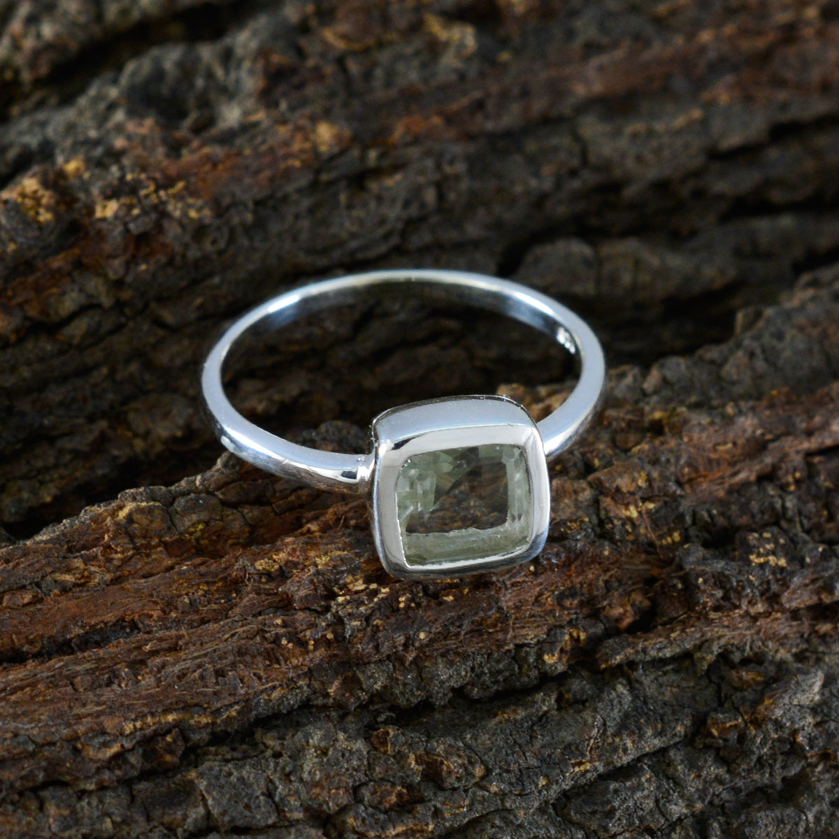 Grüner Amethyst Solitär Japanisches Sterling Silber Grüner Edelstein Zierlicher Luxuriöser Ring Schmuck