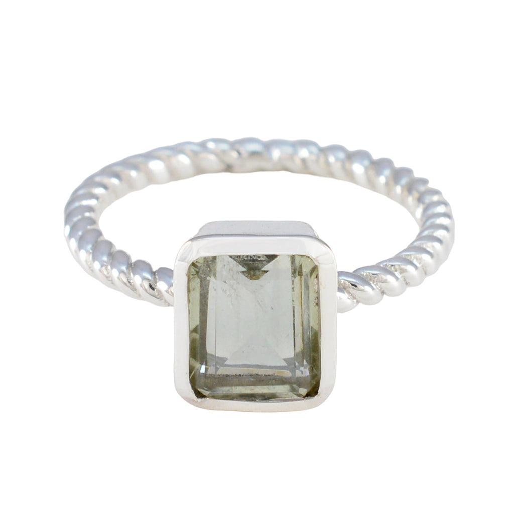 Green Amethyst Solitaire Egyptian Silver Green Gemstones Featherlight Modern Ring Jewellery