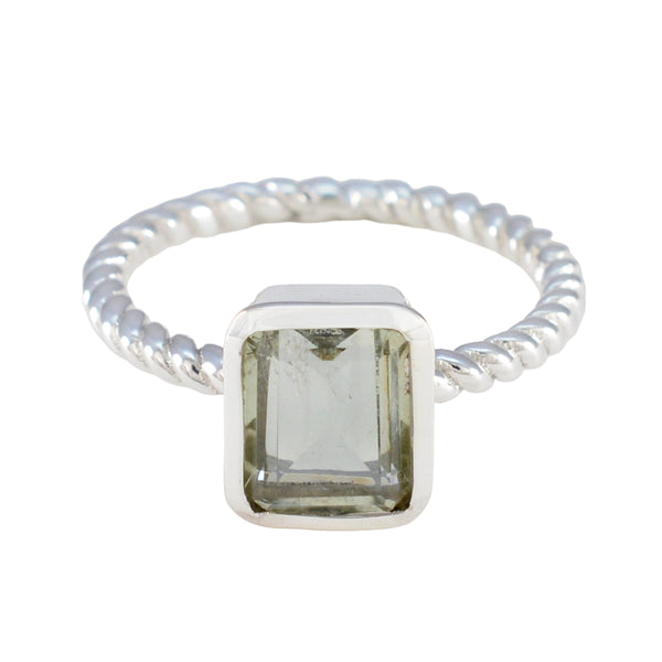 Green Amethyst Solitaire Egyptian Silver Green Gemstones Featherlight Modern Ring Jewellery