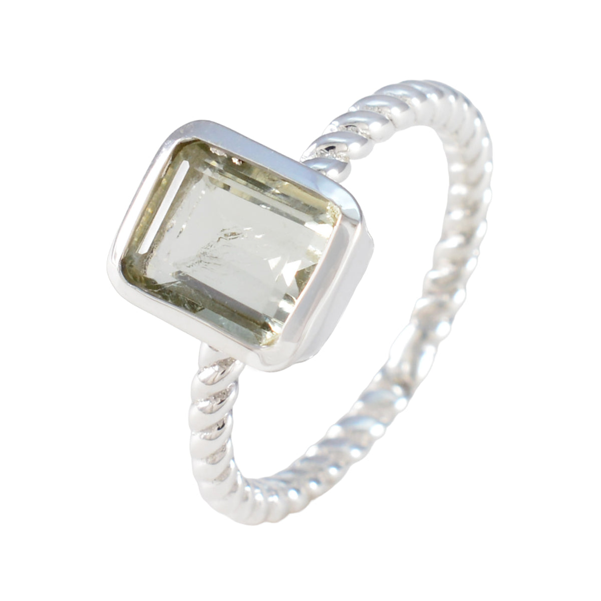 Green Amethyst Solitaire Egyptian Silver Green Gemstones Featherlight Modern Ring Jewellery