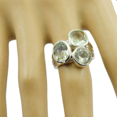 Green Amethyst Trilogy French 925 Sterling Silver Green Gems Mid weight Feminine Ring Jewellery