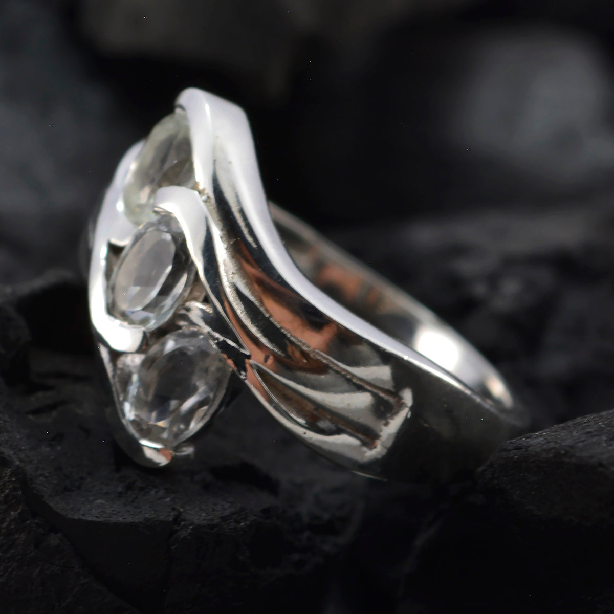 Green Amethyst Trilogy German 92.5 Silver Green Gems Tiny Romantic Ring Jewellery