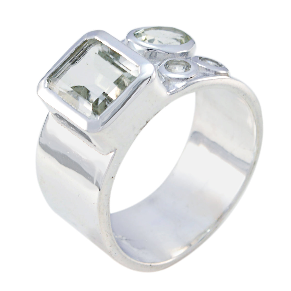 Green Amethyst quarter German 92.5 Silver Green Gemstones Versatile Abstract Band Jewelry