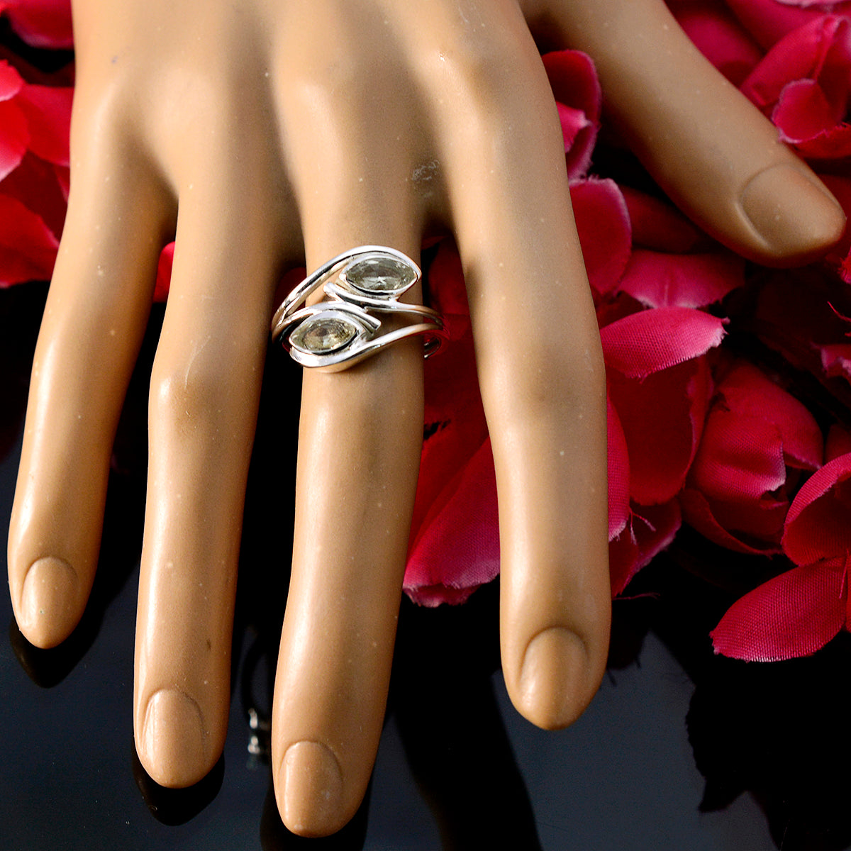 Green Amethyst Toi et Moi Moroccan Sterling Silver Green Gems Slim Sophisticated Ring Jewellery
