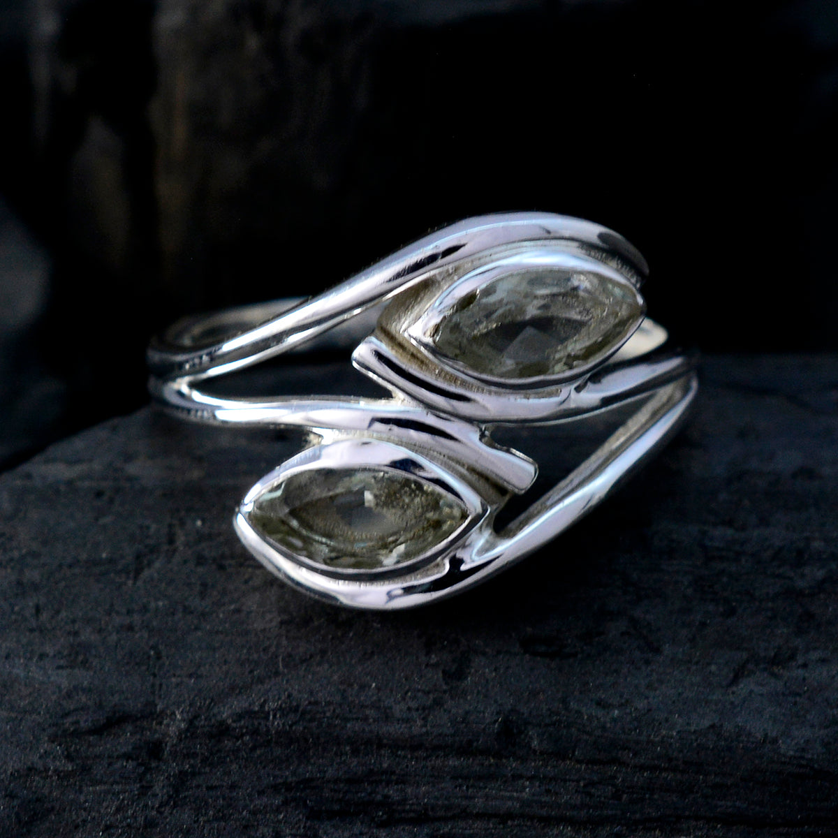 Green Amethyst Toi et Moi Moroccan Sterling Silver Green Gems Slim Sophisticated Ring Jewellery