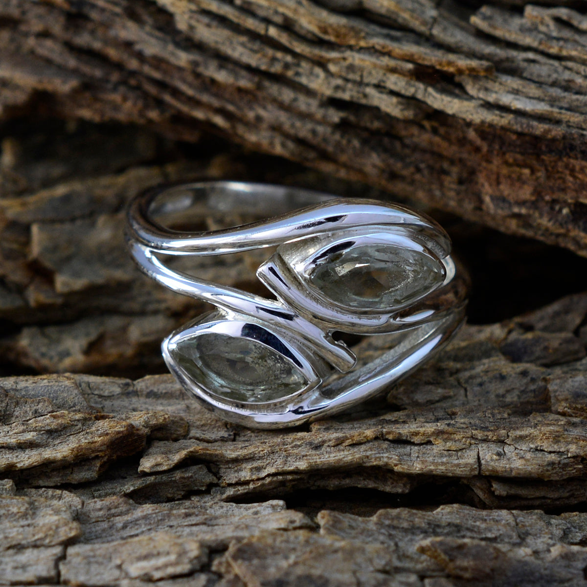 Green Amethyst Toi et Moi Moroccan Sterling Silver Green Gems Slim Sophisticated Ring Jewellery