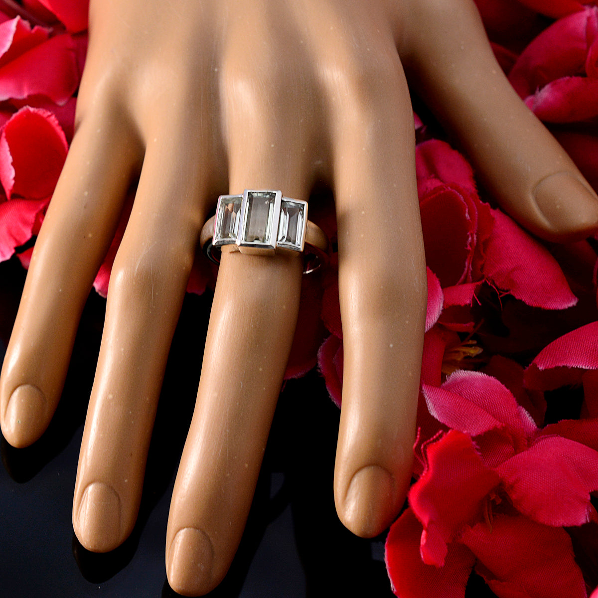 Green Amethyst Trilogy Moroccan Sterling Silver Green Gemstones Minimal Fairytale Ring Jewellery