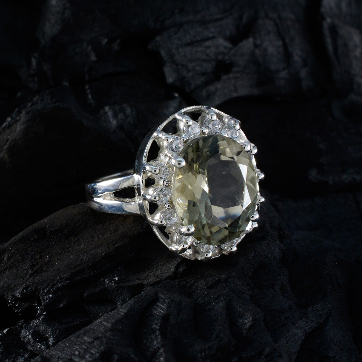 Green Amethyst Halo African 925 Sterling Silver Green Gems Essential  Trendy Ring Jewelry