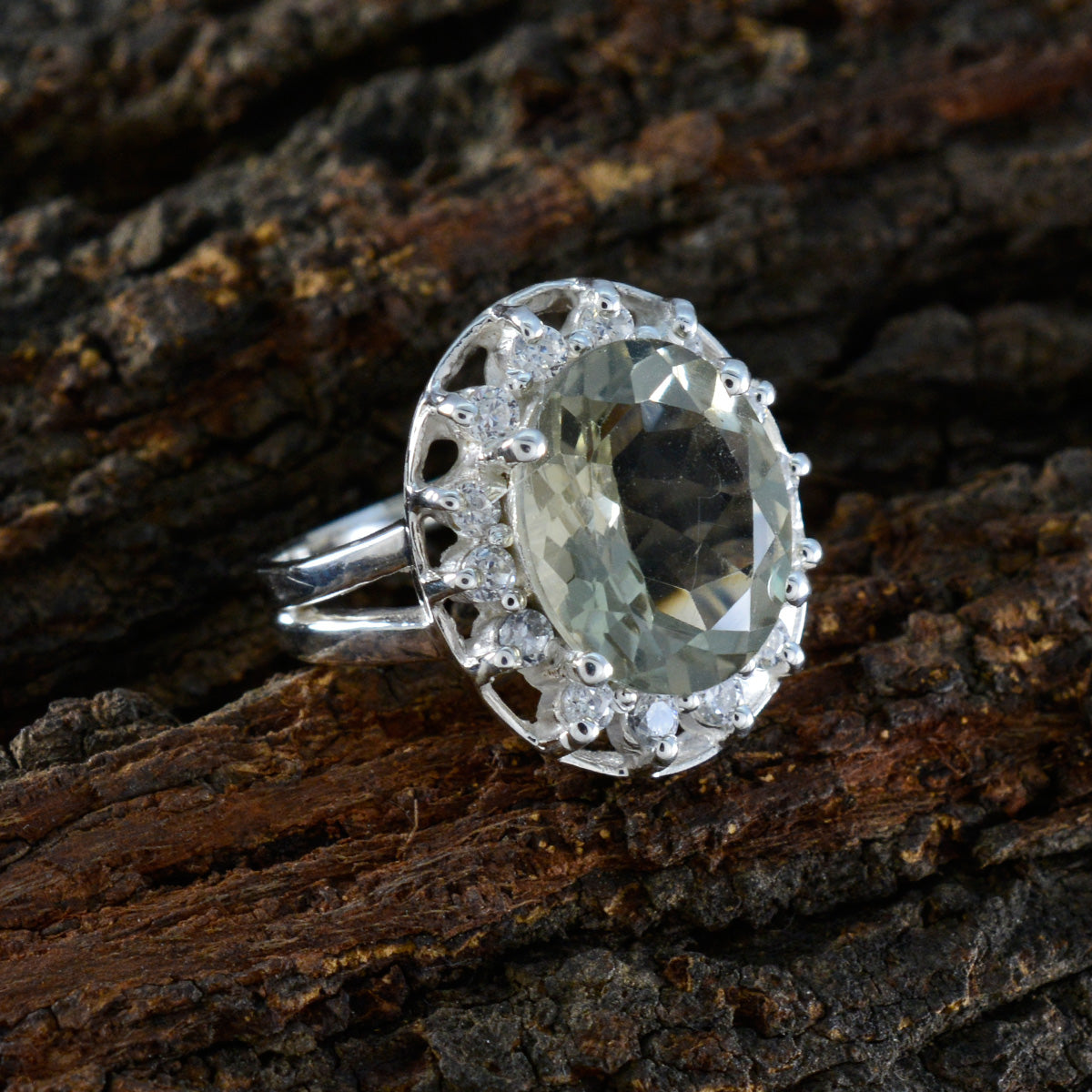 Green Amethyst Halo African 925 Sterling Silver Green Gems Essential  Trendy Ring Jewelry