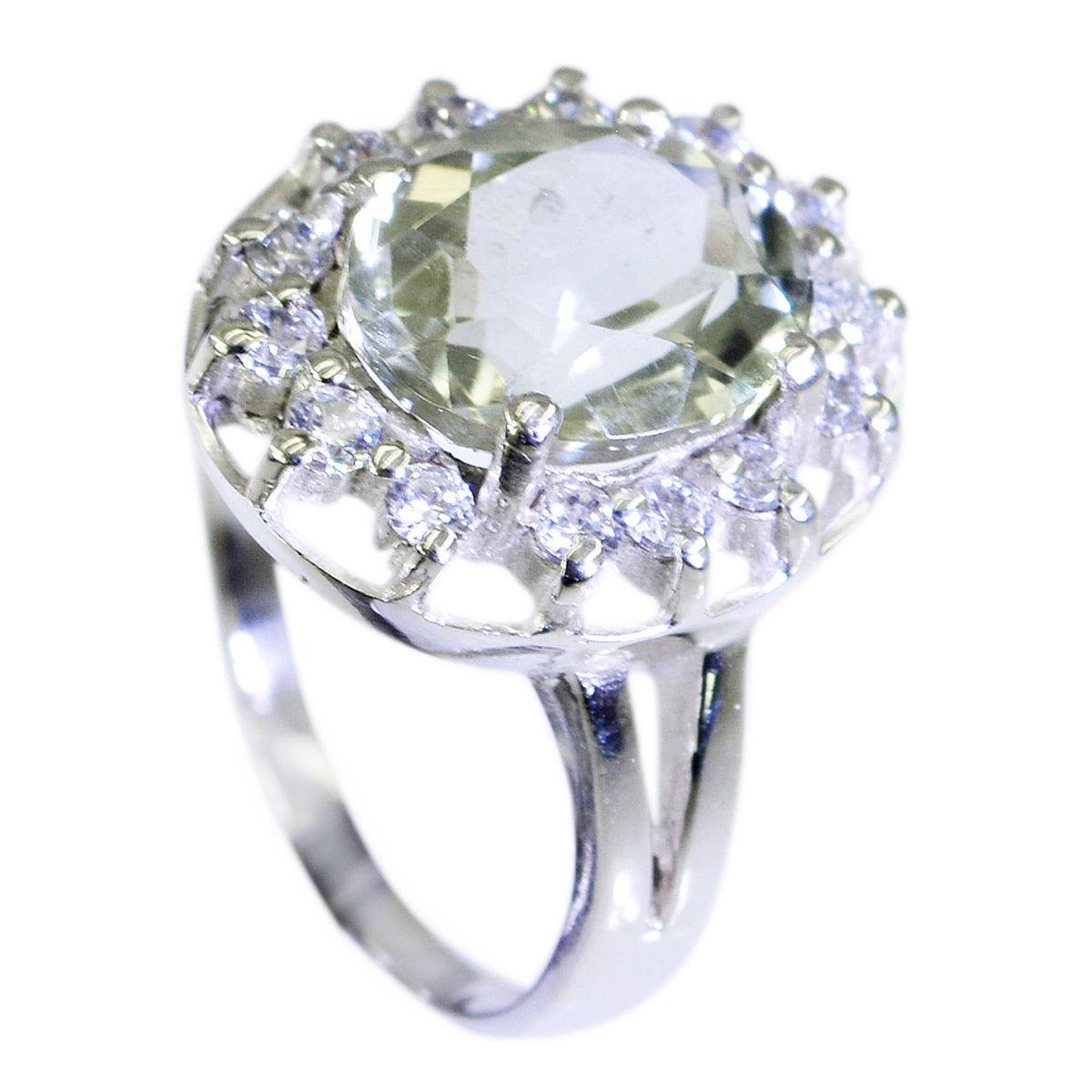 Green Amethyst Halo African 925 Sterling Silver Green Gems Essential  Trendy Ring Jewelry