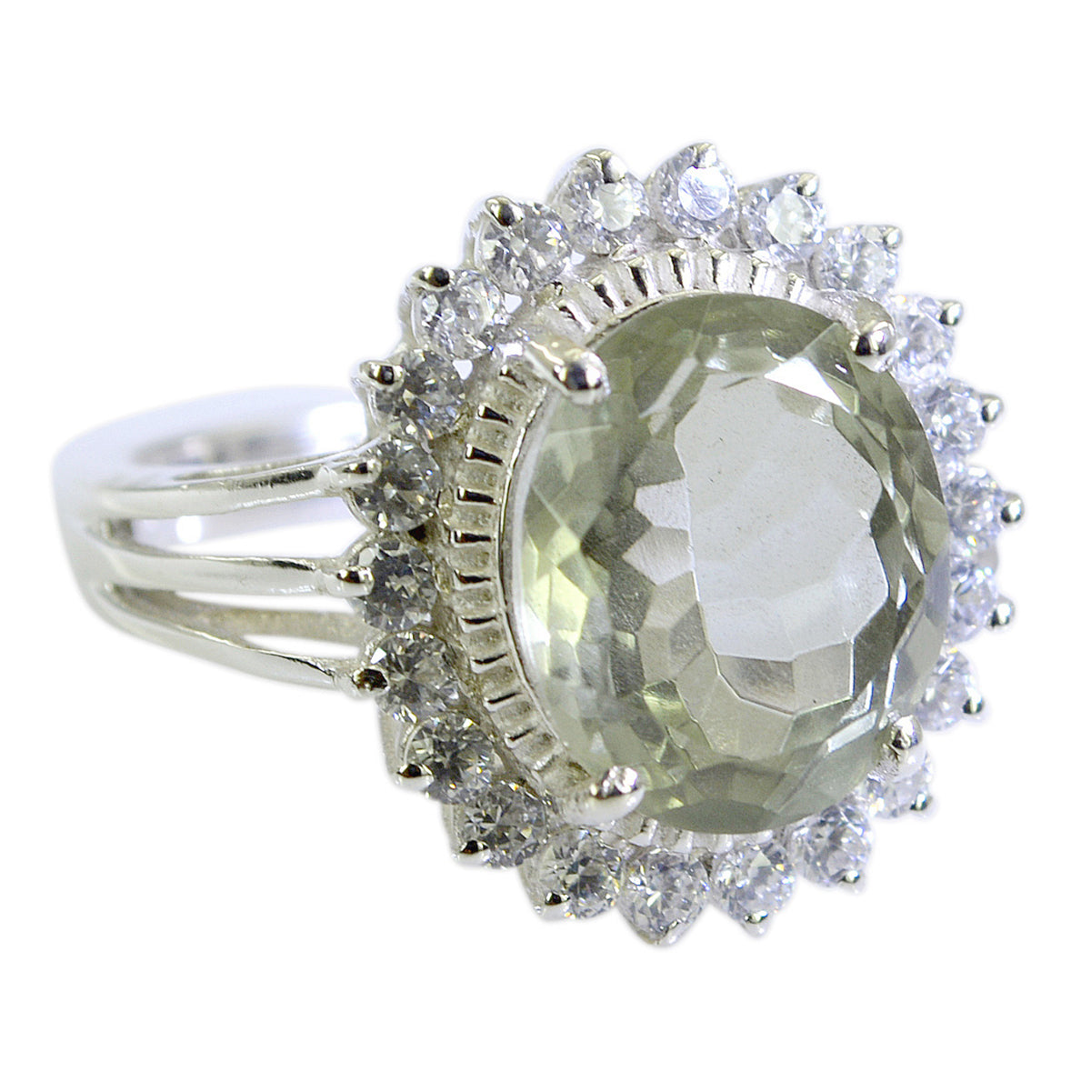 Green Amethyst Halo Russian Sterling Silver Green Gemstones Minimal Sophisticated Ring Jewelry