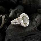 Green Amethyst Halo Moroccan 925 Silver Green Gems Eye catching Abstract Ring Jewelry