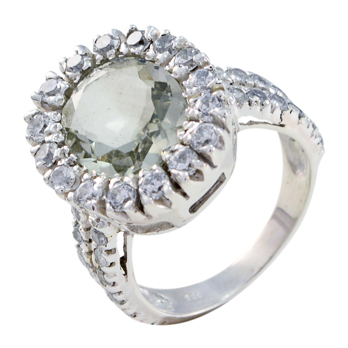 Green Amethyst Halo Moroccan 925 Silver Green Gems Eye catching Abstract Ring Jewelry Huvudsaklig produktbild