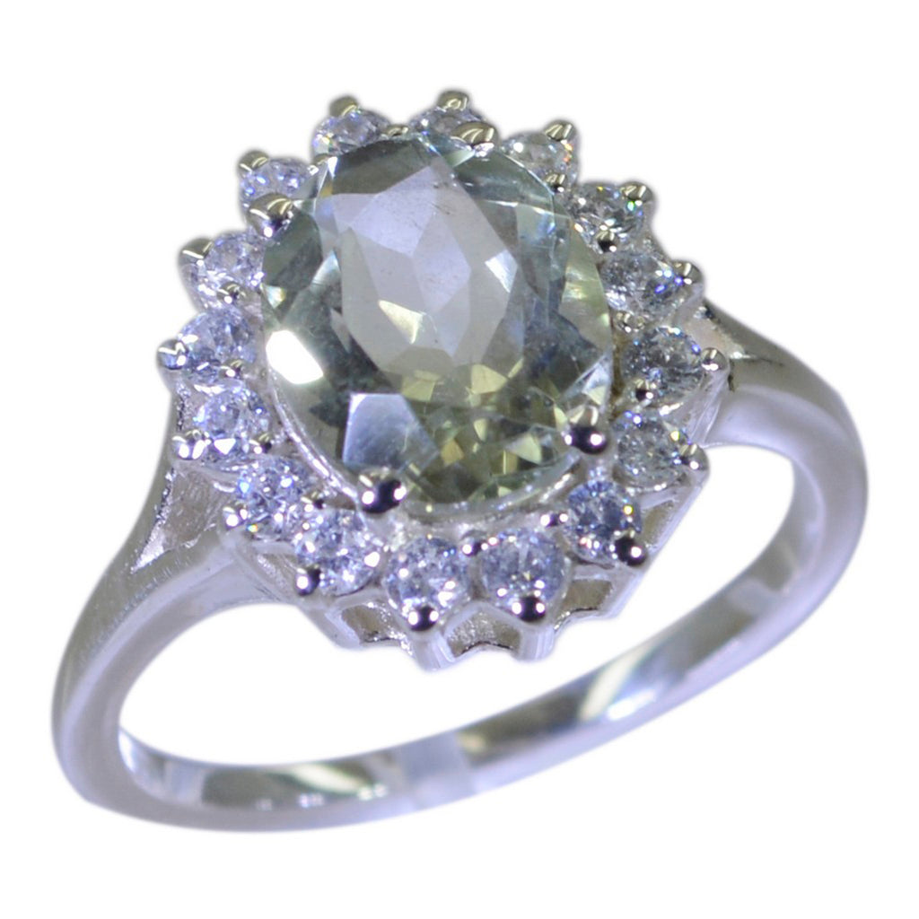 Green Amethyst Halo French Sterling Silver Green Gemstone Featherlight Modern Ring Jewellery