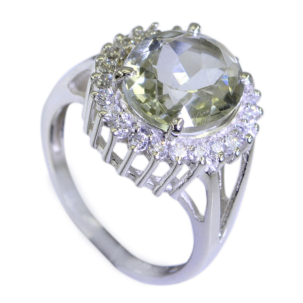 Green Amethyst Halo French Sterling Silver Green Gemstone Featherlight Modern Ring Jewellery