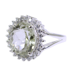 Green Amethyst Halo French Sterling Silver Green Gemstone Featherlight Modern Ring Jewellery