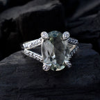 Green Amethyst Halo German Silver Green Gemstone Minimal Feminine Ring Jewellery