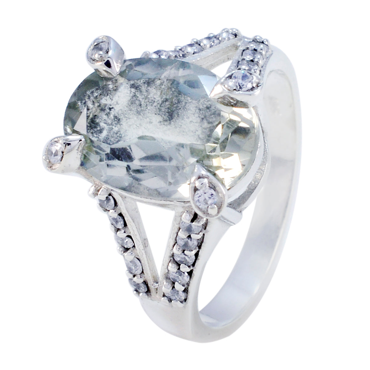 Bague minimaliste féminine en argent allemand avec halo d'améthyste verte et pierre précieuse verte Image secondaire du produit