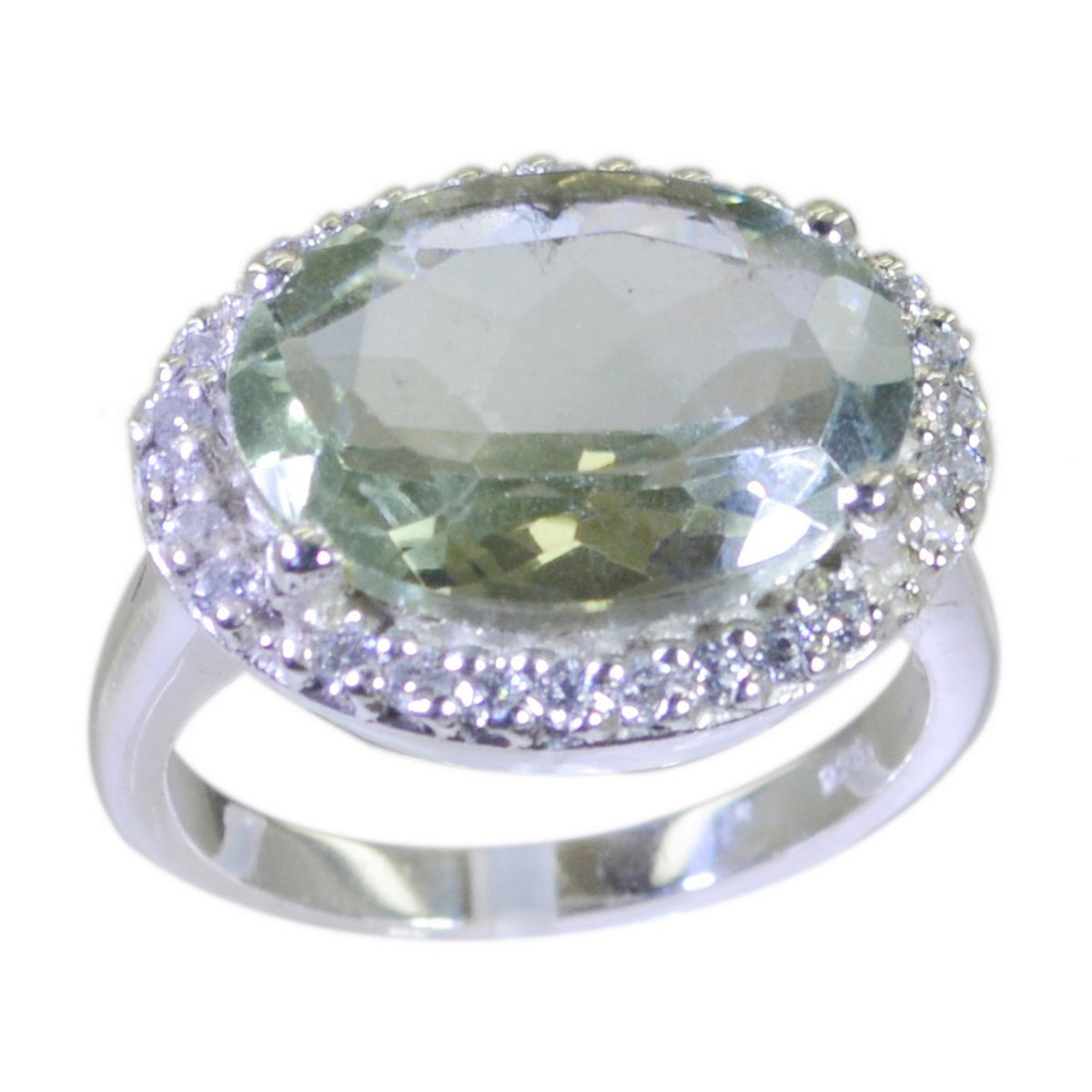 Green Amethyst Halo African 925 Sterling Silver Green Gemstone Versatile Trendy Ring Jewelry Image principale du produit