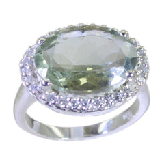 Green Amethyst Halo African 925 Sterling Silver Green Gemstone Versatile Trendy Ring Jewelry