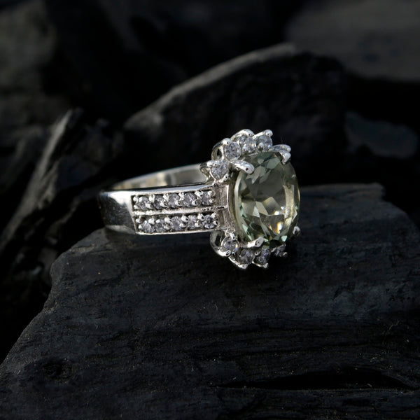 Green Amethyst Halo German 92.5 Silver Green Gemstones Classic Boho Ring Jewellery