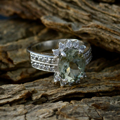 Green Amethyst Halo German 92.5 Silver Green Gemstones Classic Boho Ring Jewellery