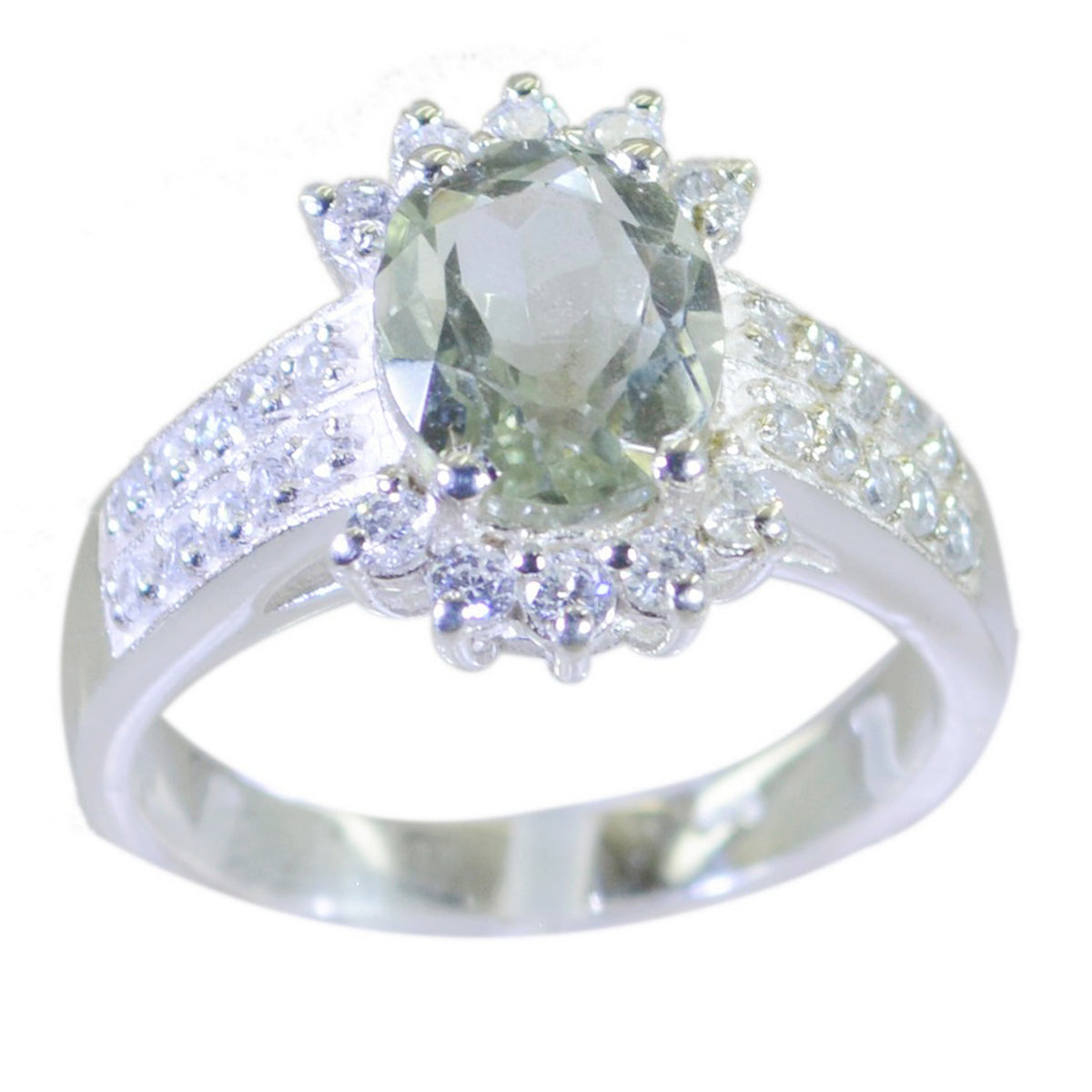 Green Amethyst Halo German 92.5 Silver Green Gemstones Classic Boho Ring Jewellery Huvudsaklig produktbild
