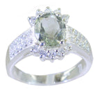 Green Amethyst Halo German 92.5 Silver Green Gemstones Classic Boho Ring Jewellery