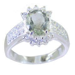 Green Amethyst Halo German 92.5 Silver Green Gemstones Classic Boho Ring Jewellery