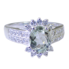 Green Amethyst Halo German 92.5 Silver Green Gemstones Classic Boho Ring Jewellery