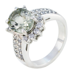 Green Amethyst Halo German 92.5 Silver Green Gemstones Classic Boho Ring Jewellery
