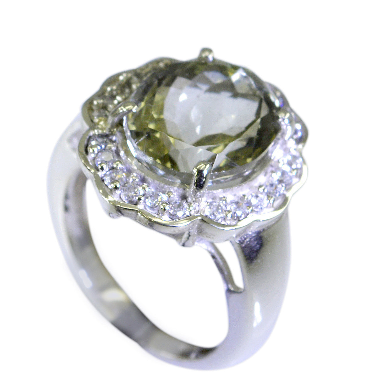 Green Amethyst Halo Moroccan 925 Sterling Silver Green Gems Eye catching Abstract Ring Jewelry