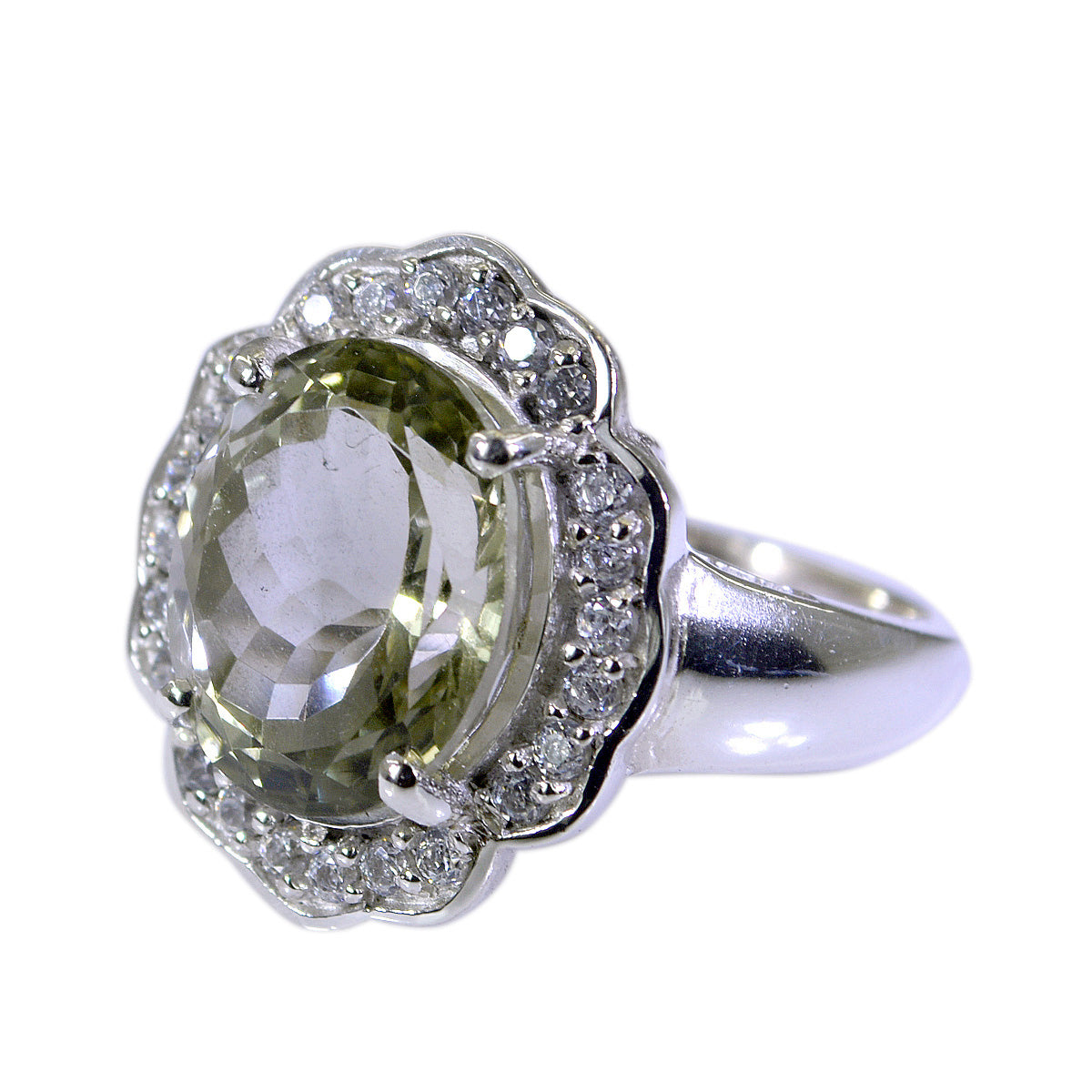 Green Amethyst Halo Moroccan 925 Sterling Silver Green Gems Eye catching Abstract Ring Jewelry