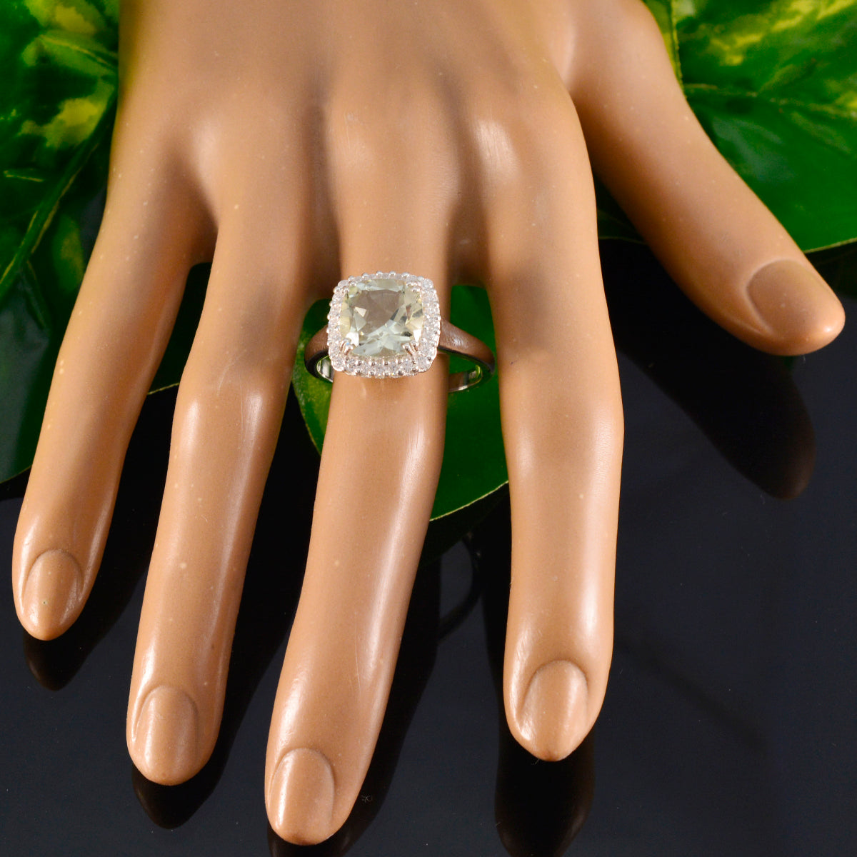 Green Amethyst Halo African 925 Sterling Silver Green Gemstones Classic Luxurious Ring Jewellery