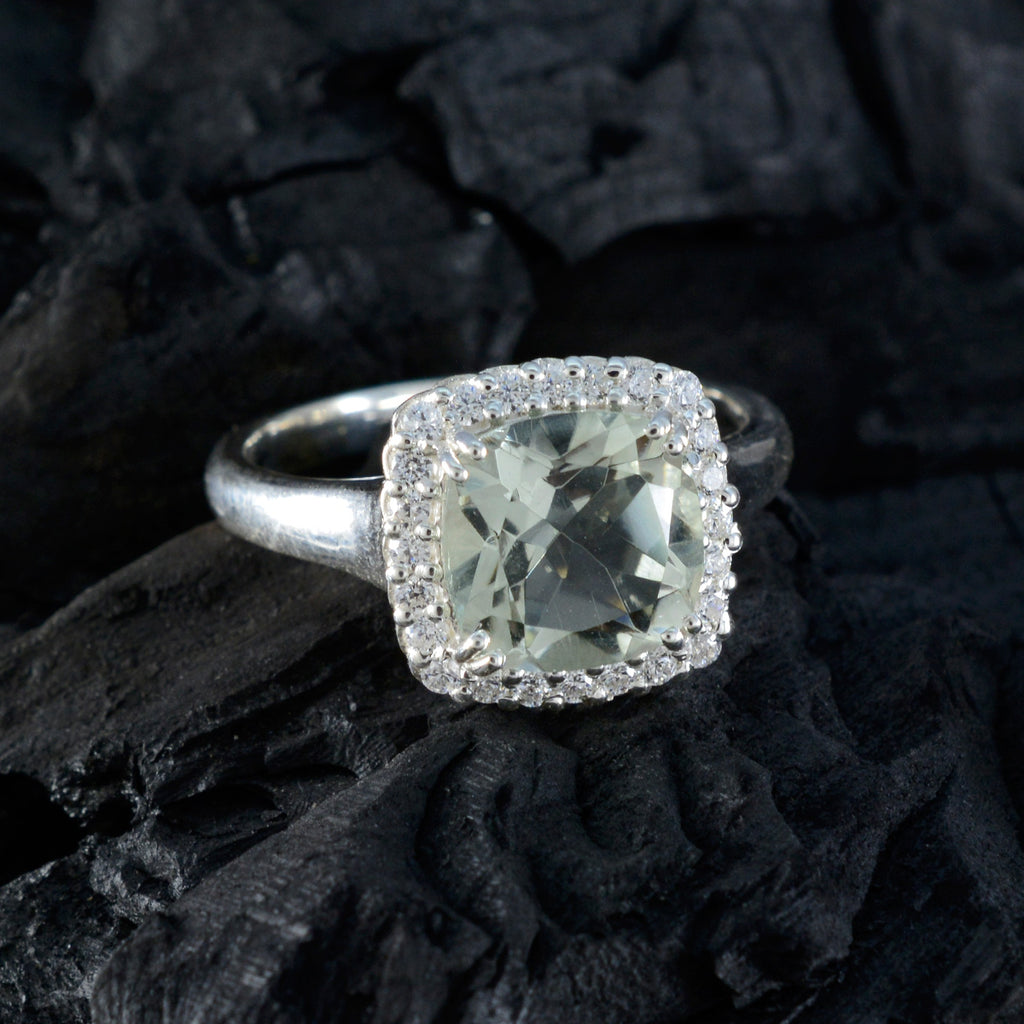 Green Amethyst Halo African 925 Sterling Silver Green Gemstones Classic Luxurious Ring Jewellery