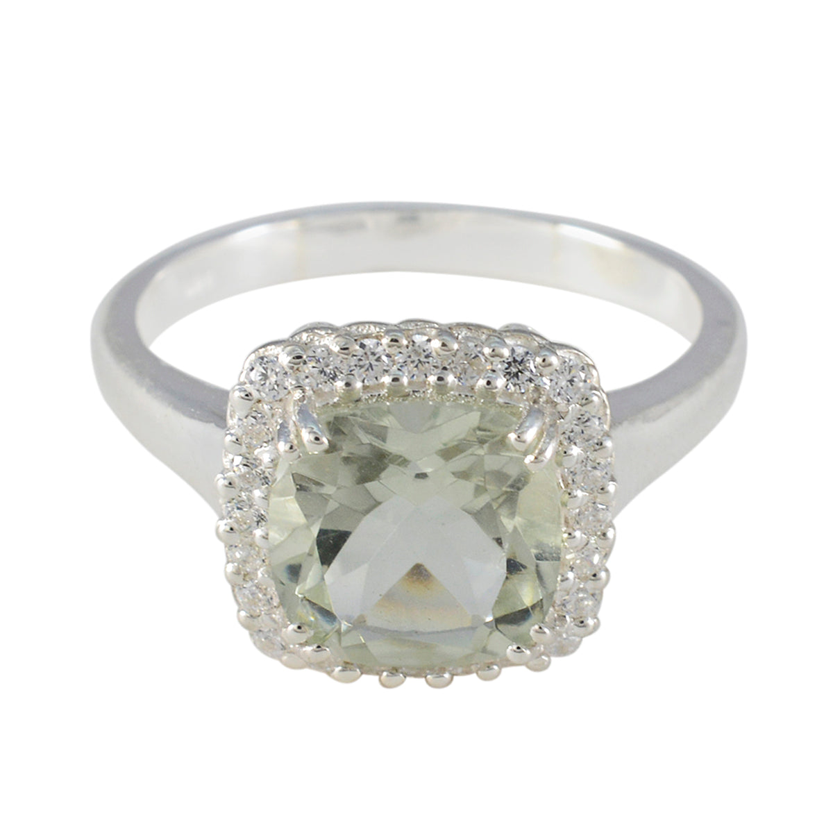 Green Amethyst Halo African 925 Sterling Silver Green Gemstones Classic Luxurious Ring Jewellery