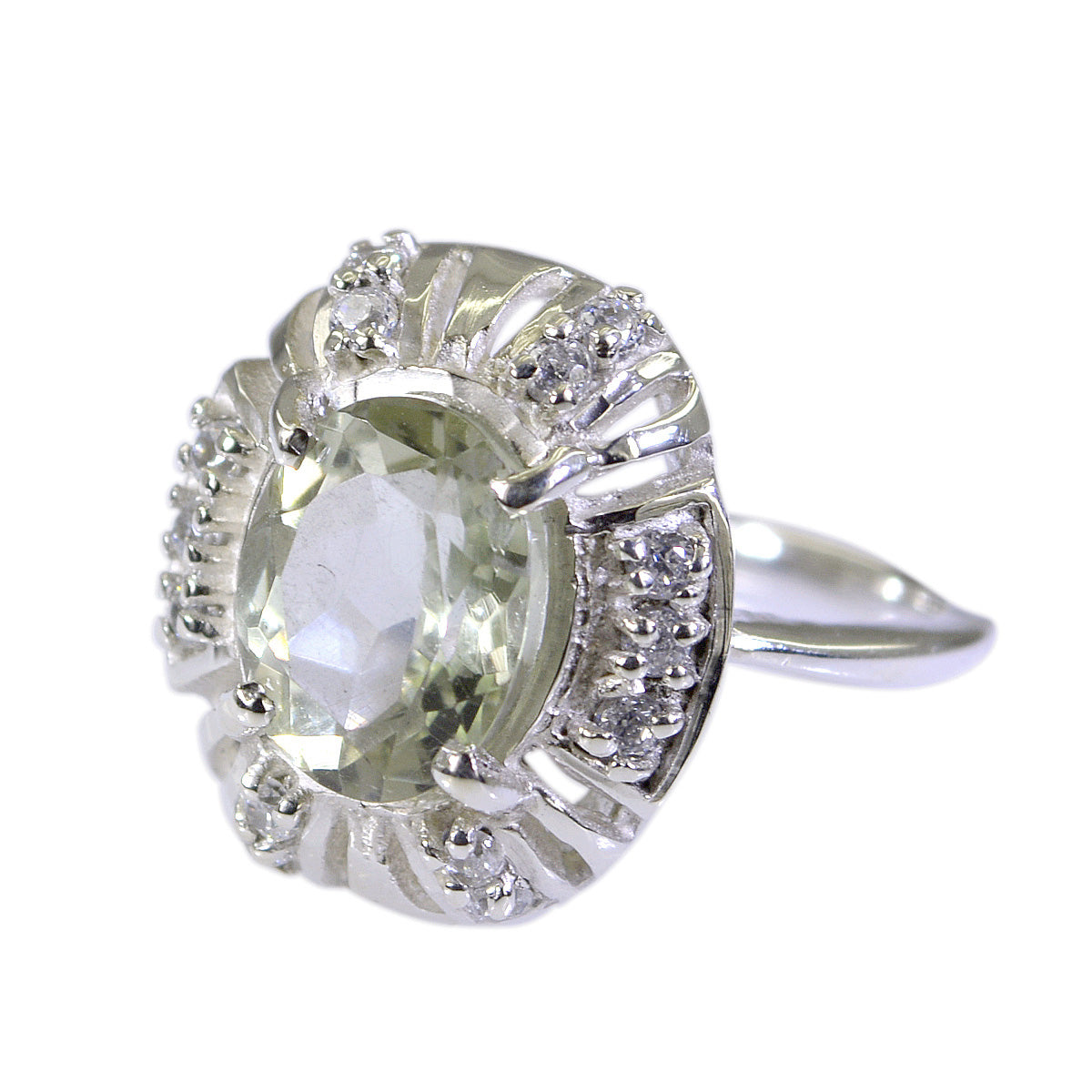 Green Amethyst Halo Indian 92.5 Silver Green Gems Featherlight Feminine Ring Jewelry メイン画像