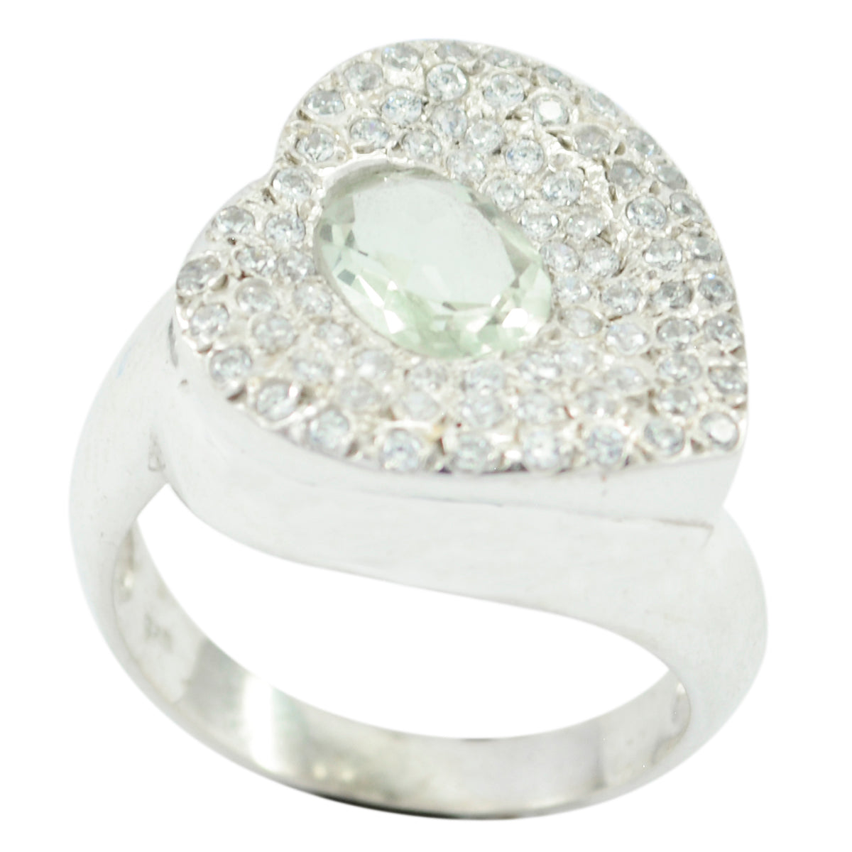 Green Amethyst Halo French 925 Silver Green Gemstone Eye catching Modern Ring Jewellery メイン画像