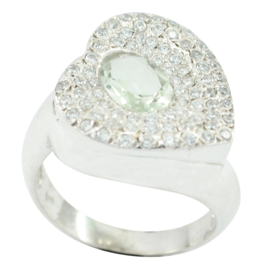Green Amethyst Halo French 925 Silver Green Gemstone Eye catching Modern Ring Jewellery