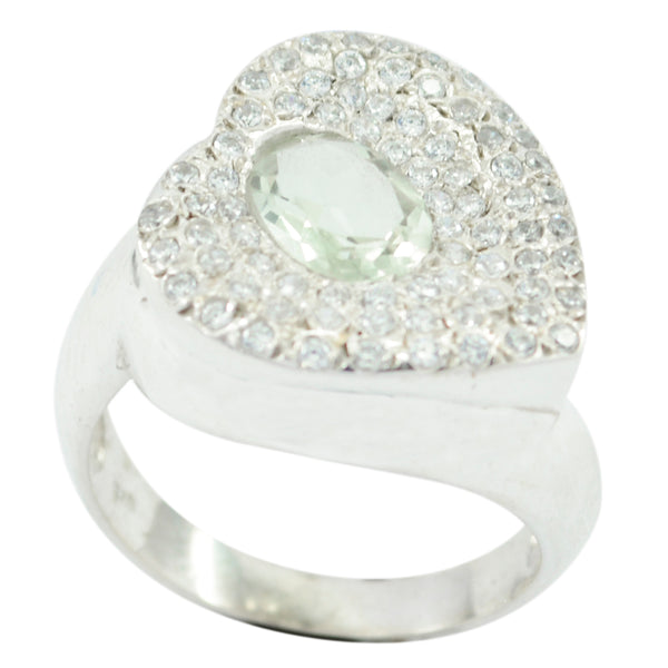Green Amethyst Halo French 925 Silver Green Gemstone Eye catching Modern Ring Jewellery
