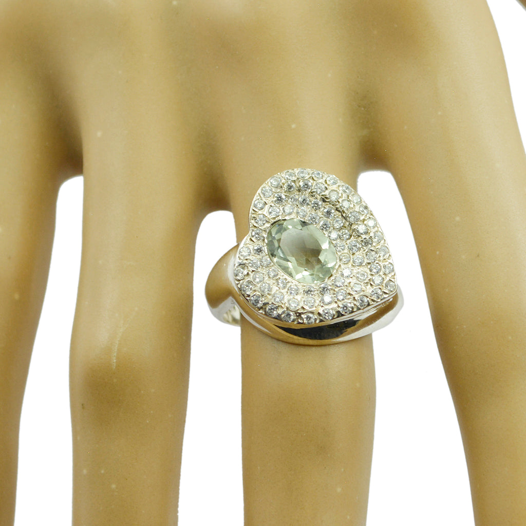 Green Amethyst Halo French 925 Silver Green Gemstone Eye catching Modern Ring Jewellery