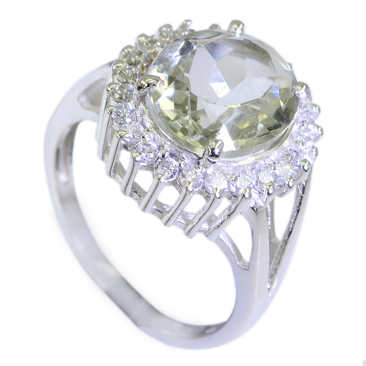 Green Amethyst Halo French 92.5 Silver Green Gemstone Edgy Trendy Ring Jewelry Image principale du produit