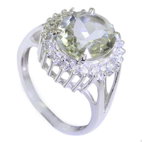 Green Amethyst Halo French 92.5 Silver Green Gemstone Edgy Trendy Ring Jewelry