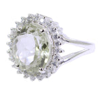 Green Amethyst Halo French 92.5 Silver Green Gemstone Edgy Trendy Ring Jewelry