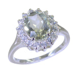 Green Amethyst Halo French 92.5 Silver Green Gemstone Edgy Trendy Ring Jewelry