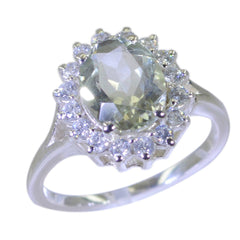 Green Amethyst Halo French 92.5 Silver Green Gemstone Edgy Trendy Ring Jewelry