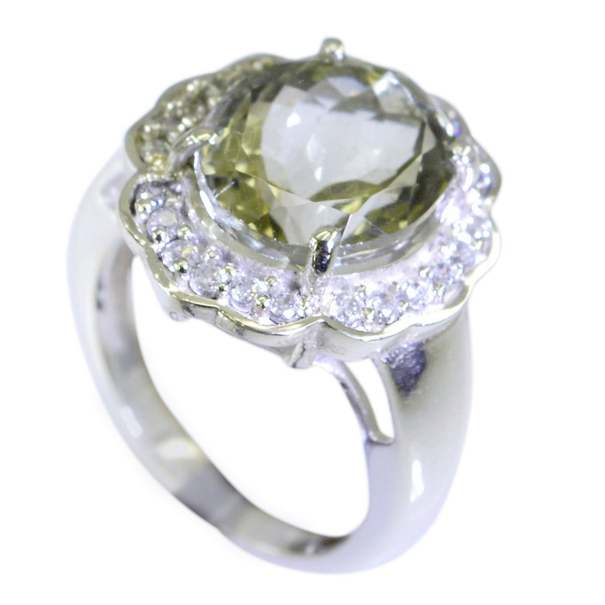 Grüner Amethyst Halo Französisch 92,5 Silber Grüne Edelsteine Edgy Zeitgenössischer Ring Schmuck