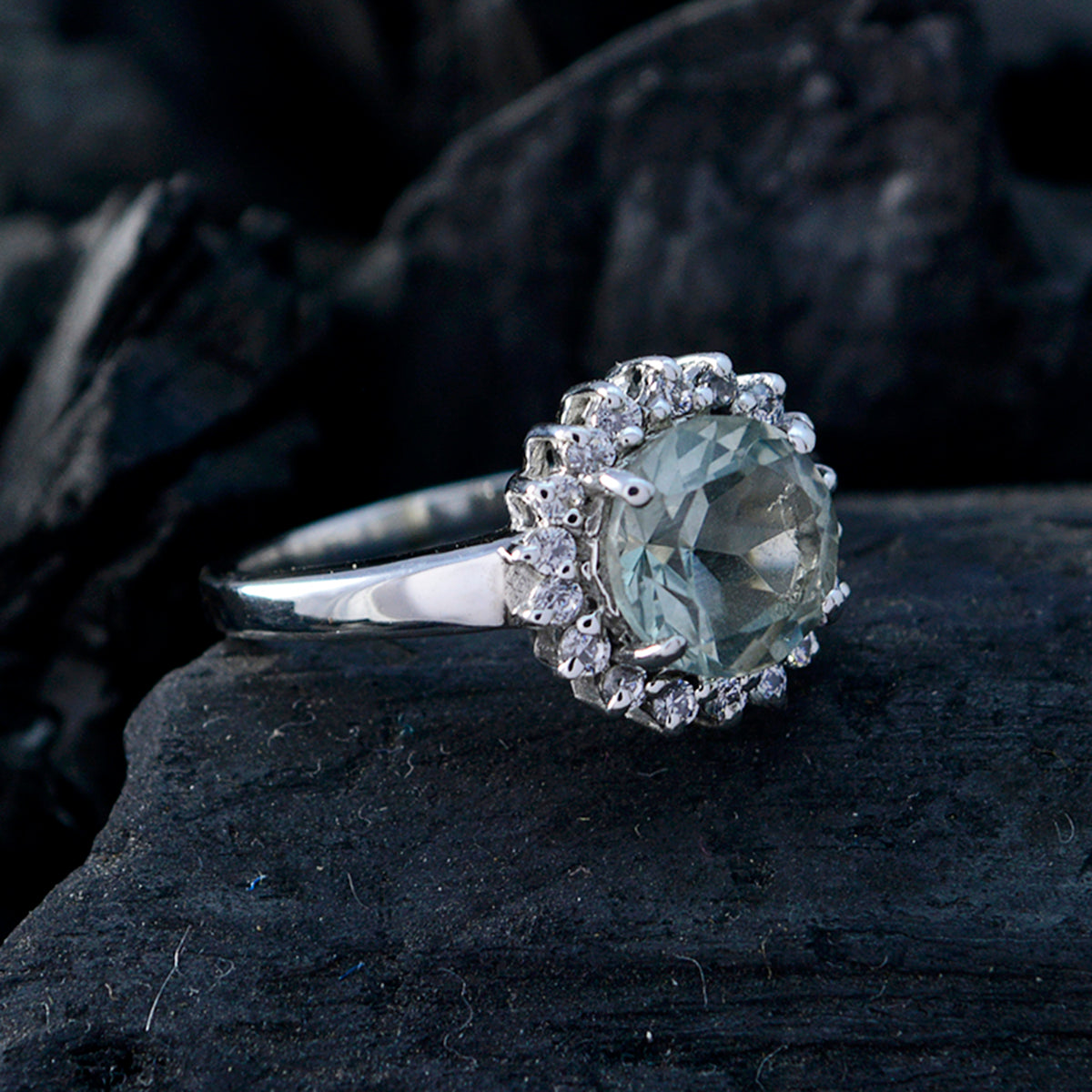 Green Amethyst Halo African 925 Sterling Silver Green Gemstone Slim Graceful Ring Jewellery