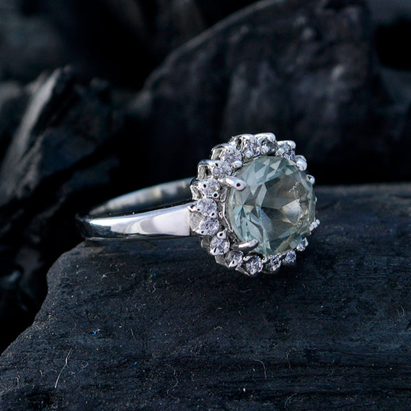 Green Amethyst Halo African 925 Sterling Silver Green Gemstone Slim Graceful Ring Jewellery