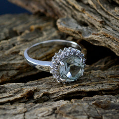 Green Amethyst Halo African 925 Sterling Silver Green Gemstone Slim Graceful Ring Jewellery